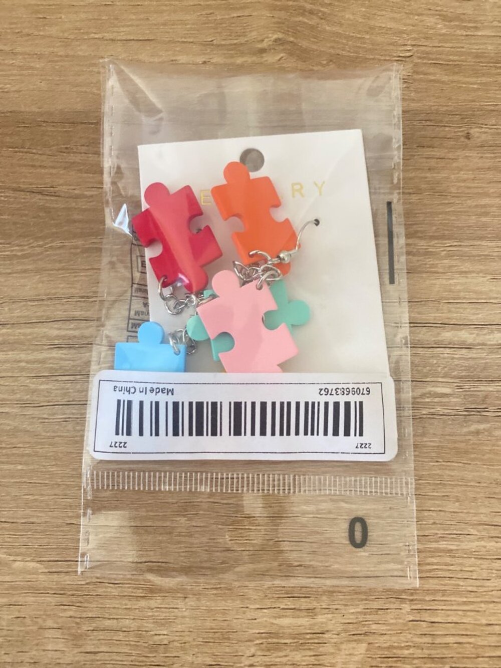 New Colorful Puzzle Piece Dangle Autism Earrings 3.5" - Picture 4 of 4
